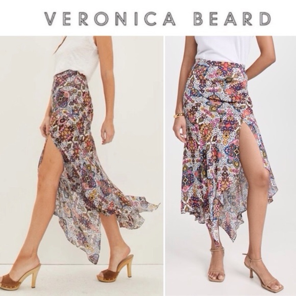 Veronica Beard‎ Crepe Multicolor Mac Tapestry Printed Midi Handkerchief Skirt 6